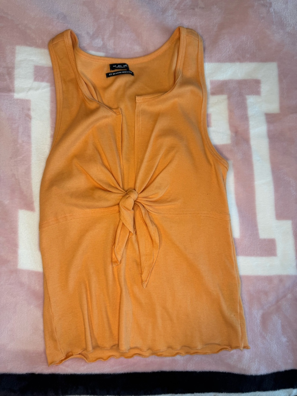 Tie Front Sleeveless Orange Top with Scalloped Bottom